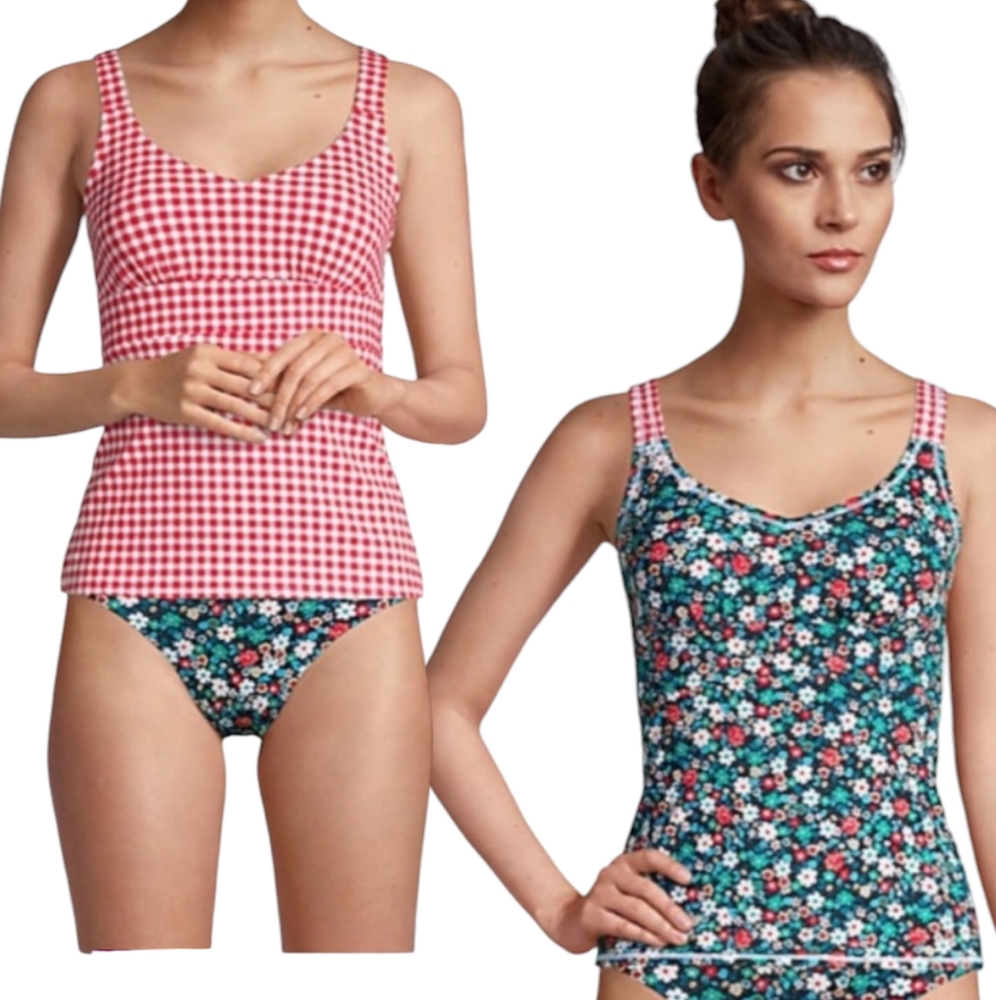 Ditsy Floral Gingham Mix Tankini Swim Top